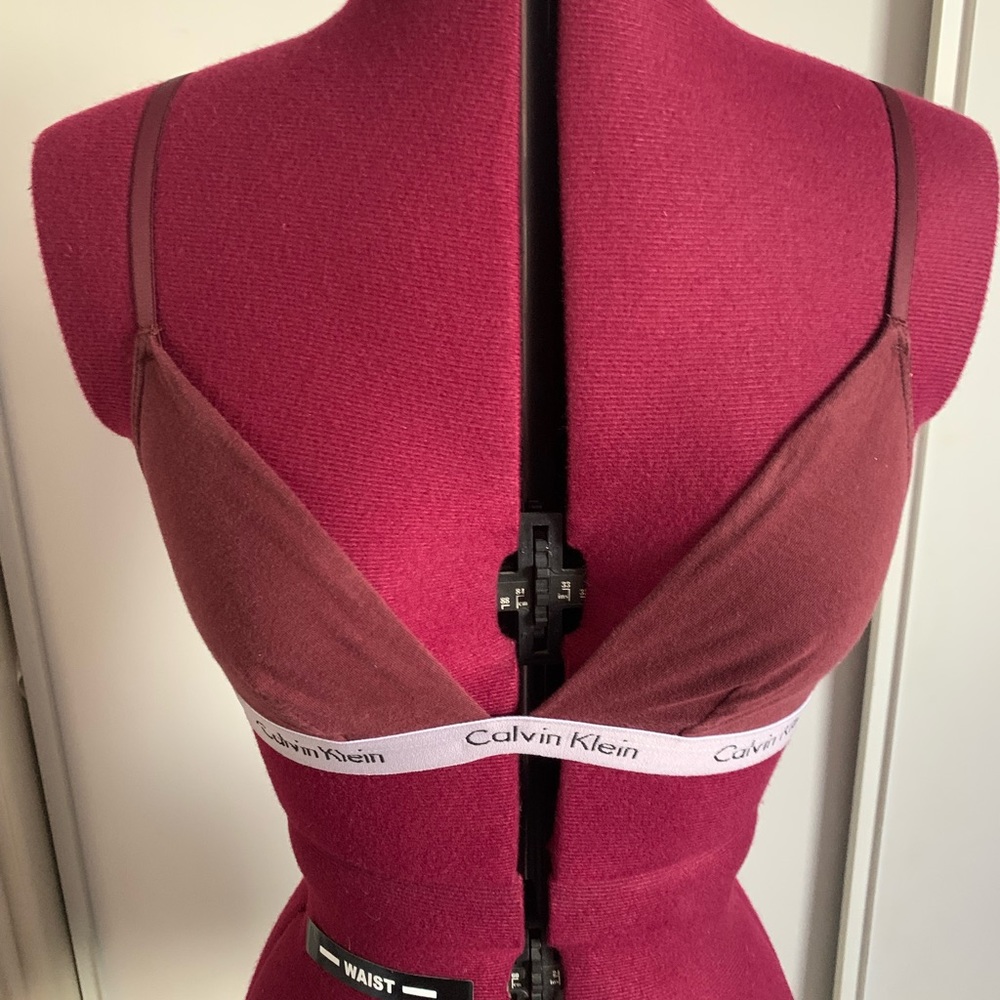 2 Calvin Klein Bralettes, good condition, one maroon and one black, size small